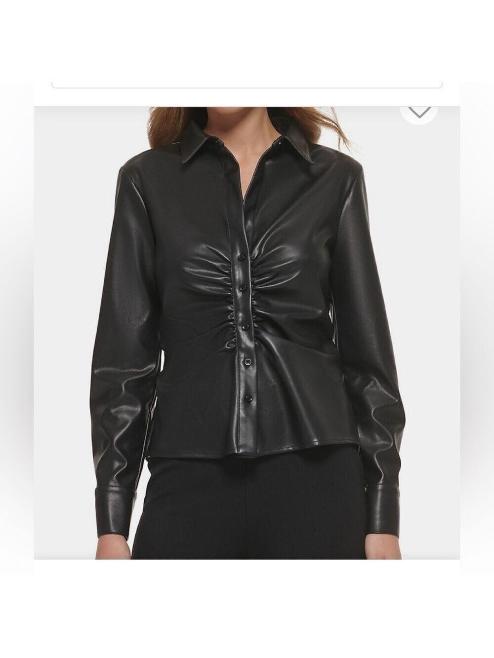 Noa Ruched Button-Up Faux Leather Shirt Jacket Medium